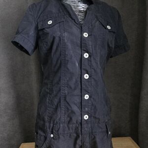 Elegant Black Button-Up Shorts Jumpsuit